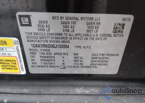 2016 GMC Acadia Slt-1 z USA, uszkodzony, nr VIN 1GKKVRKD9GJ103084